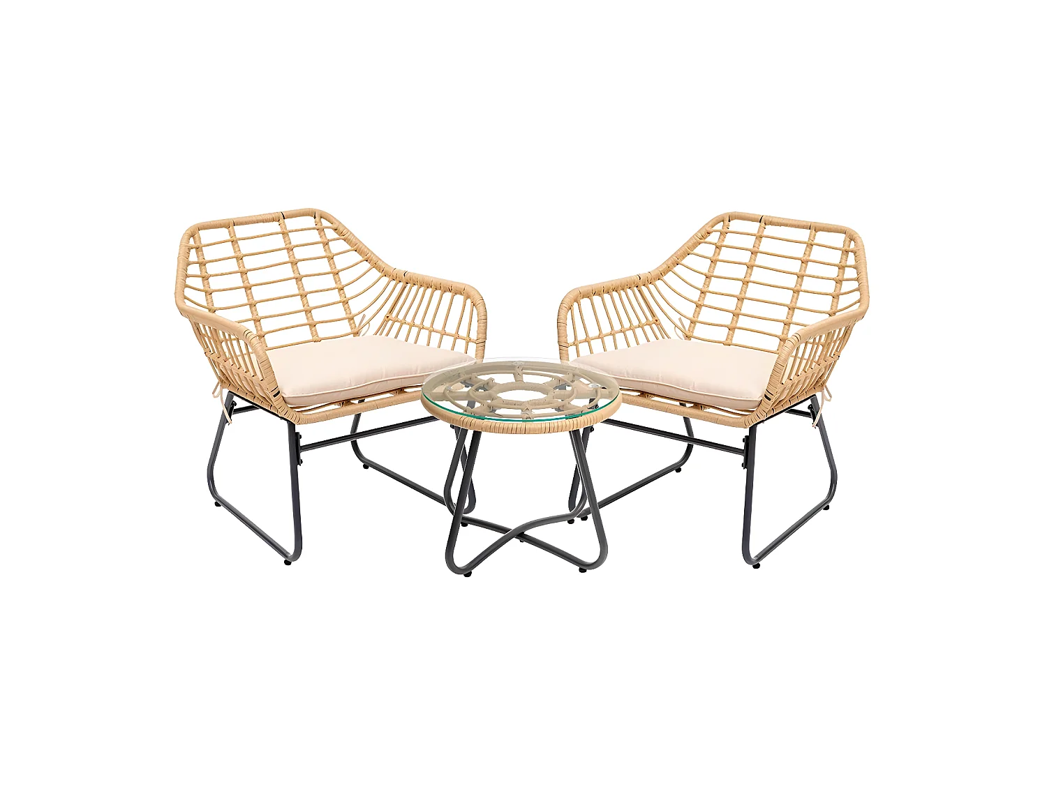 Salon de jardin en résine tressée Lambada Sésame avec table basse ronde - 2 places - Hespéride