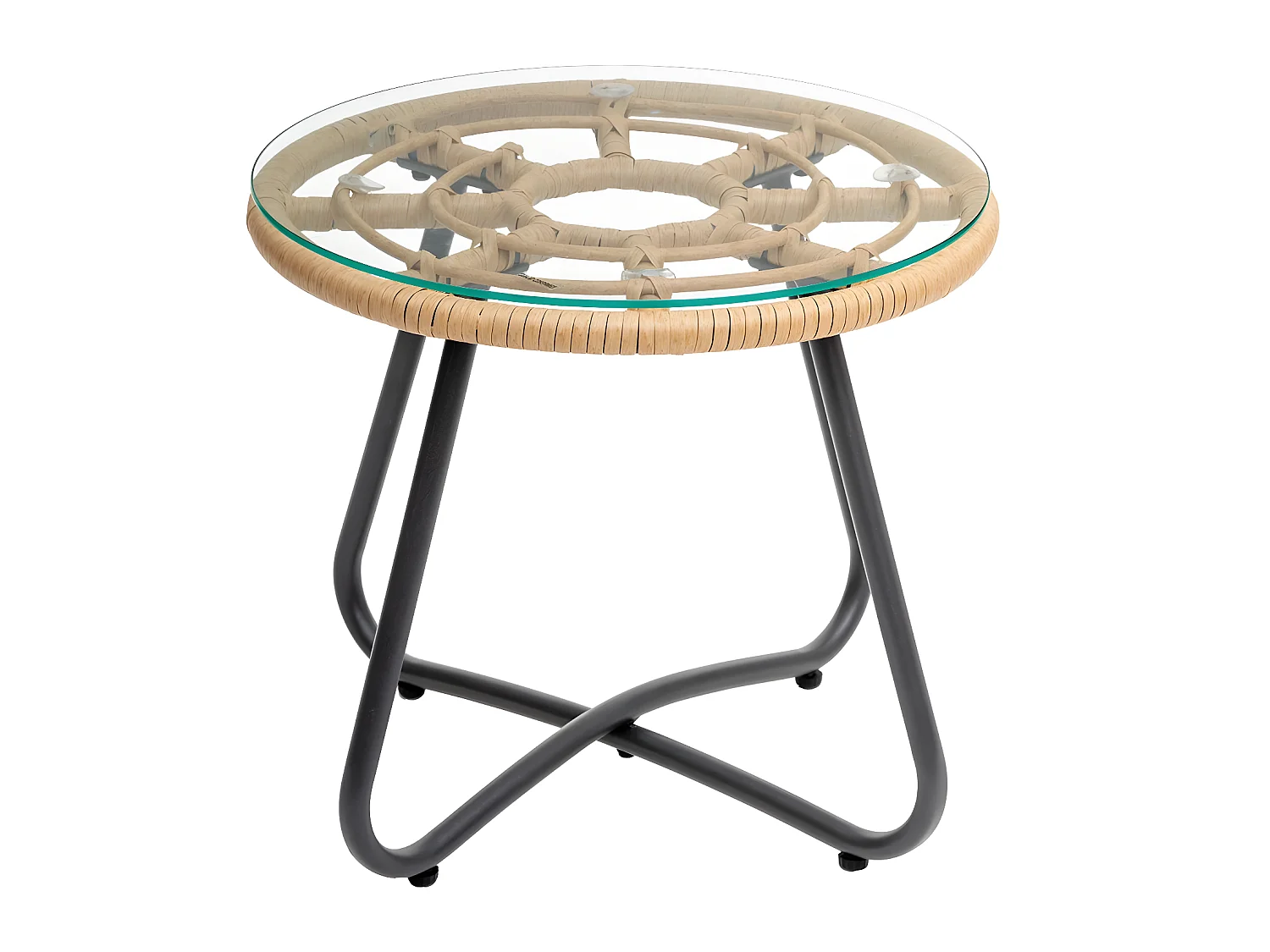 Salon de jardin en résine tressée Lambada Sésame avec table basse ronde - 2 places - Hespéride