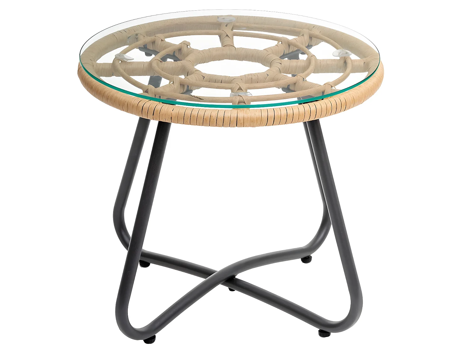 Salon de jardin en résine tressée Lambada Sésame avec table basse ronde - 2 places - Hespéride