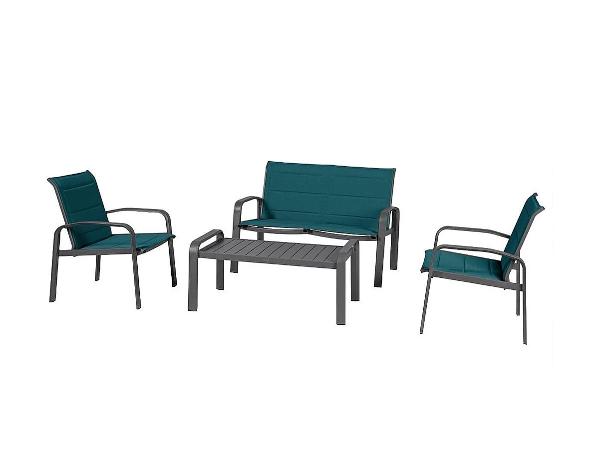 Salon de jardin en aluminium Elyn 4 places Bleu Canard/Graphite - 4 places - Hespéride