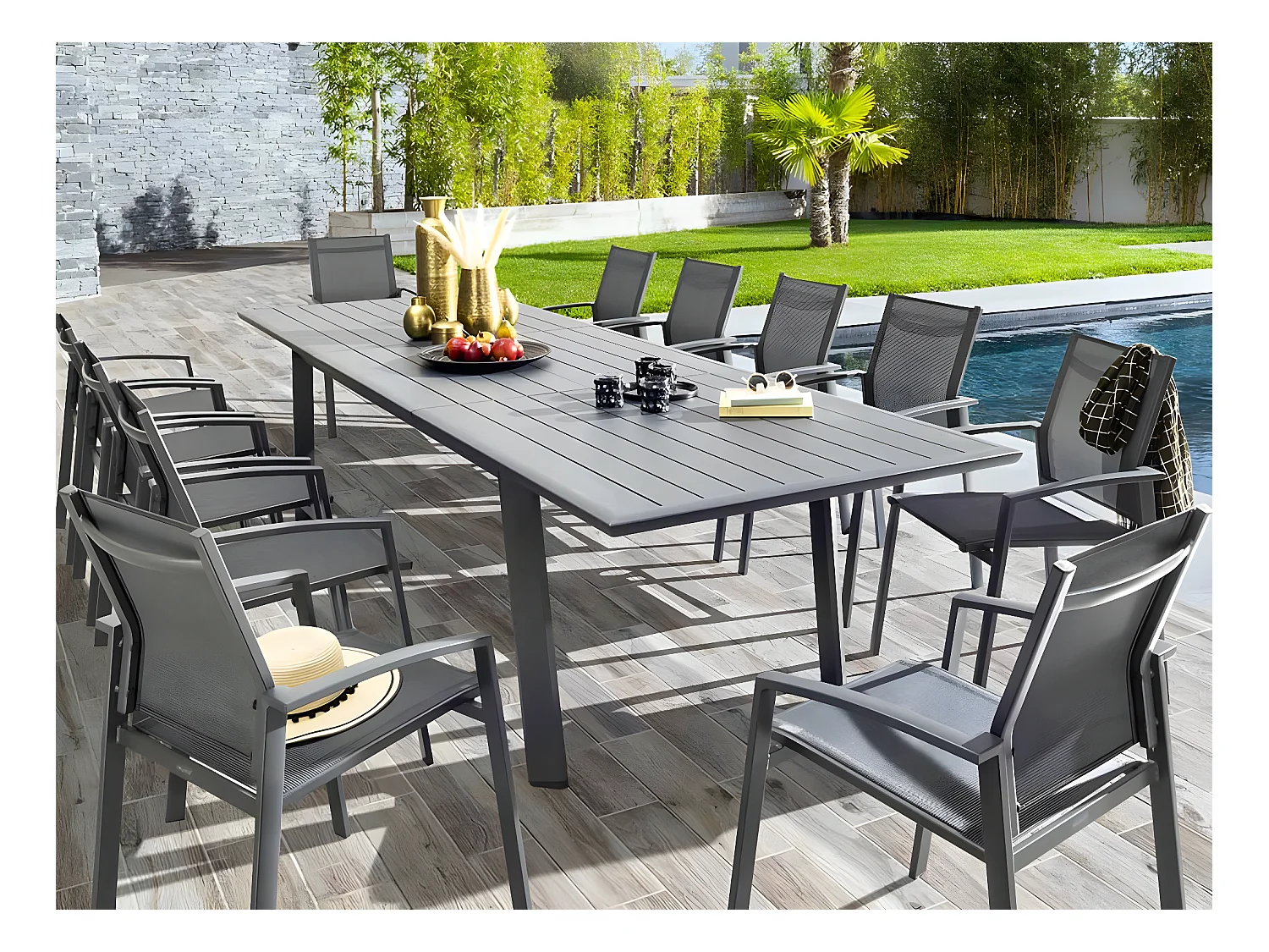 Table extensible rectangulaire alu Graphite Pavane - 8/12 places - Hespéride