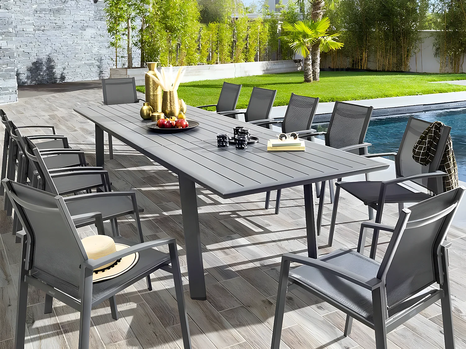 Table extensible rectangulaire alu Graphite Pavane - 8/12 places - Hespéride