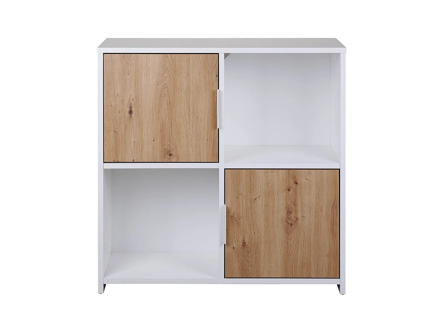 OPHELY - Meuble 2 Portes 2 Niches Blanc et Effet Bois