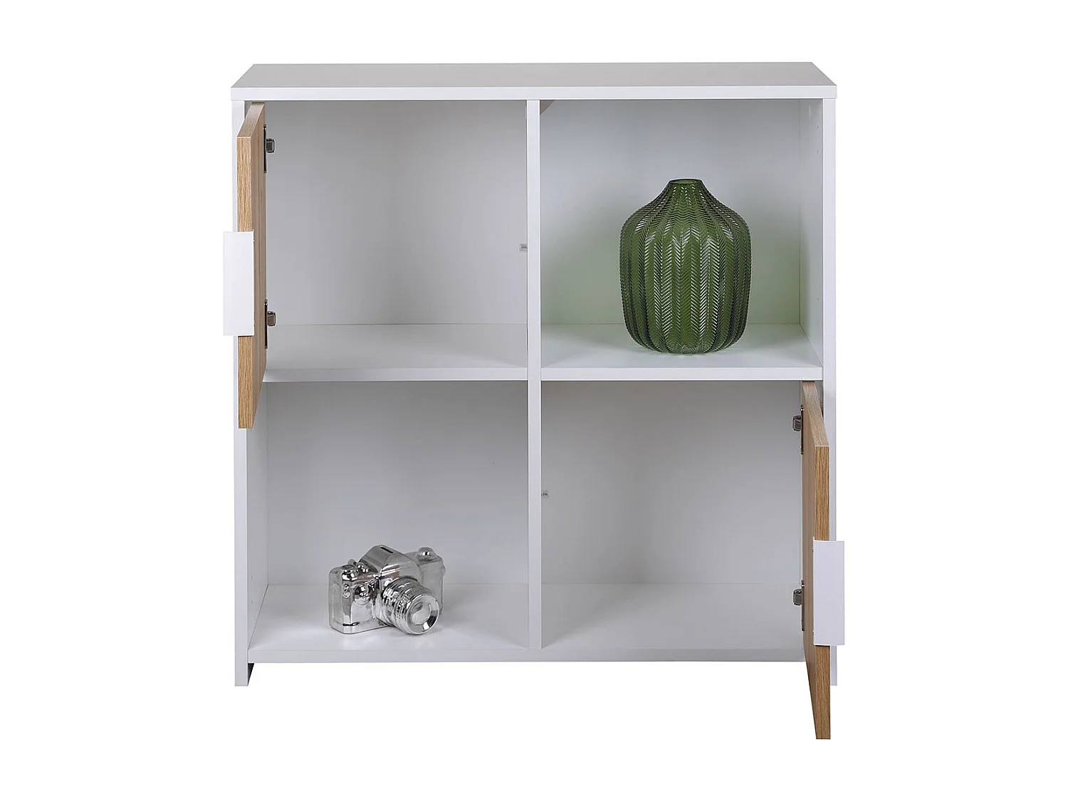 OPHELY - Meuble 2 Portes 2 Niches Blanc et Effet Bois