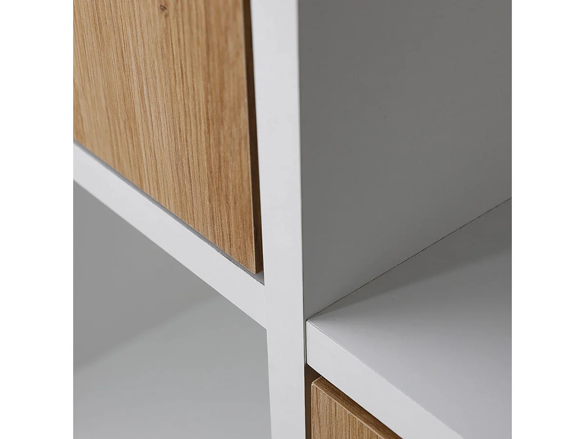 OPHELY - Meuble 2 Portes 2 Niches Blanc et Effet Bois