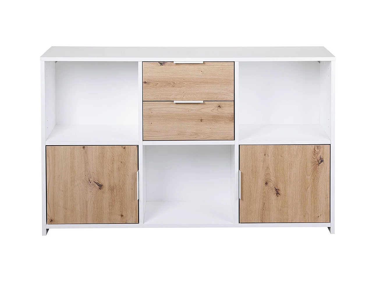 OPHELY - Meuble Multi-Rangement Blanc et Effet Bois