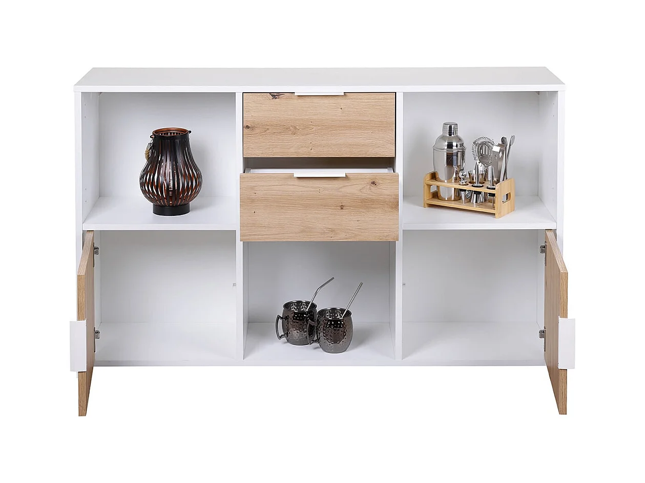 OPHELY - Meuble Multi-Rangement Blanc et Effet Bois