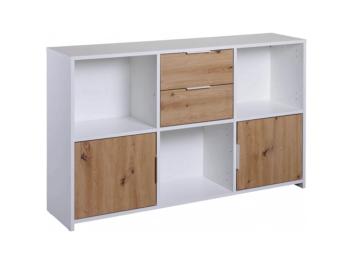 OPHELY - Meuble Multi-Rangement Blanc et Effet Bois