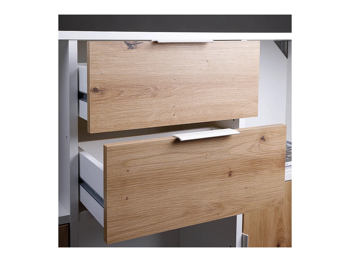 OPHELY - Meuble Multi-Rangement Blanc et Effet Bois