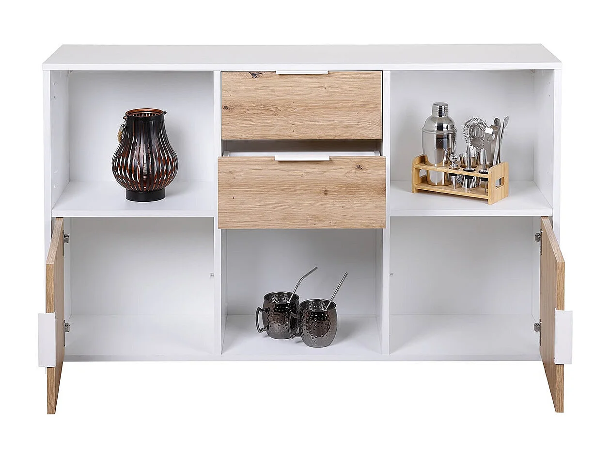 OPHELY - Meuble Multi-Rangement Blanc et Effet Bois