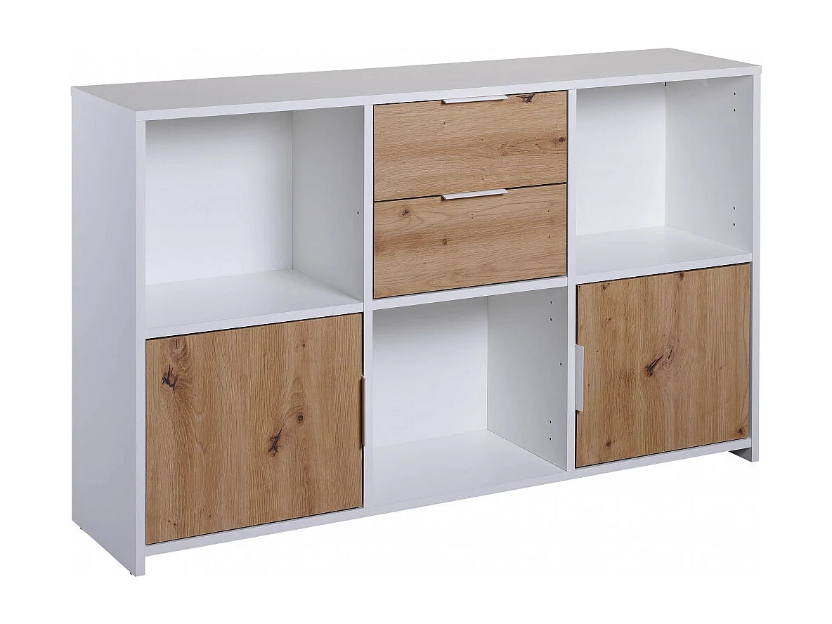 OPHELY - Meuble Multi-Rangement Blanc et Effet Bois