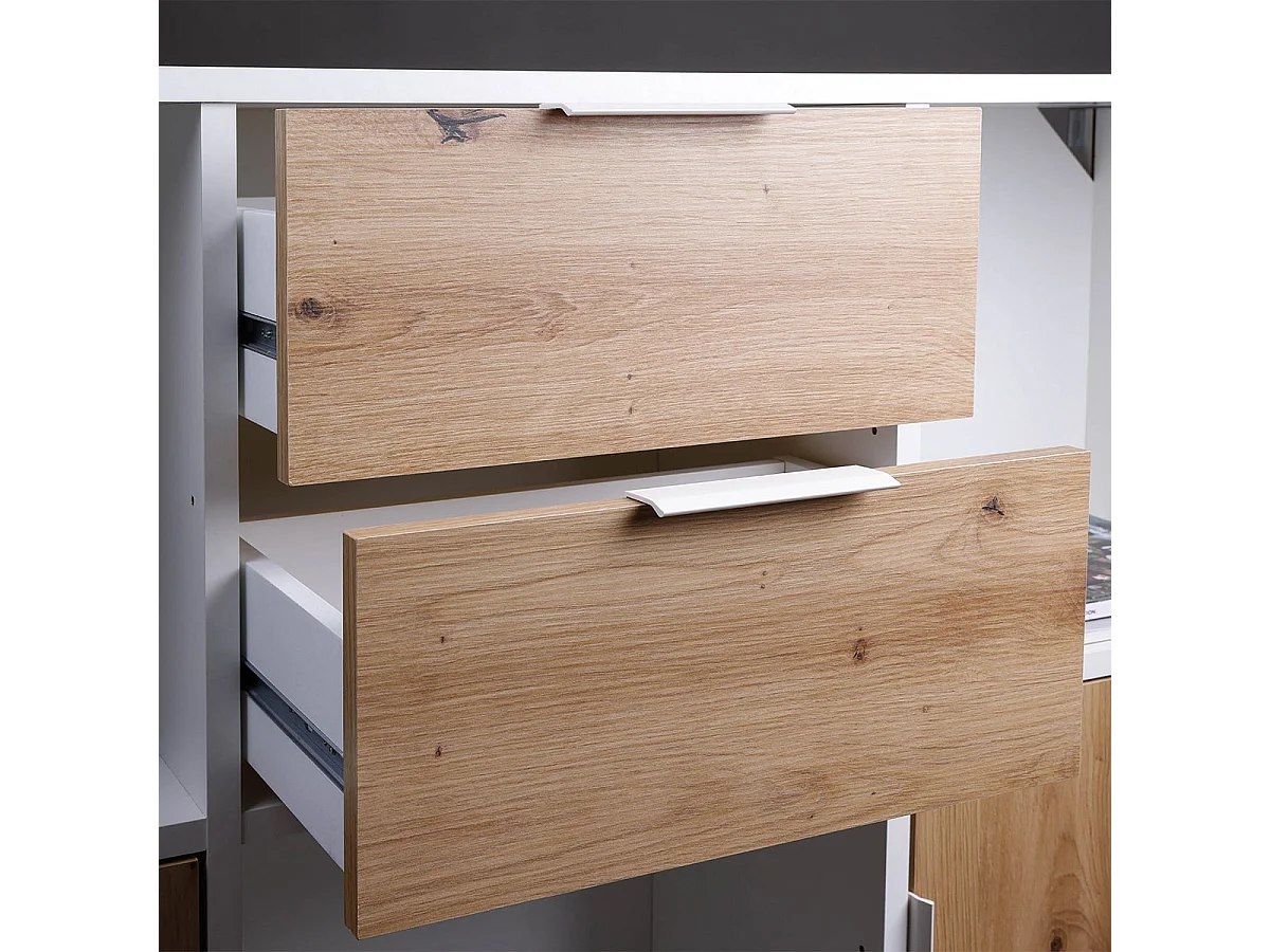 OPHELY - Meuble Multi-Rangement Blanc et Effet Bois