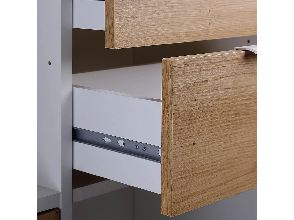 OPHELY - Meuble Multi-Rangement Blanc et Effet Bois