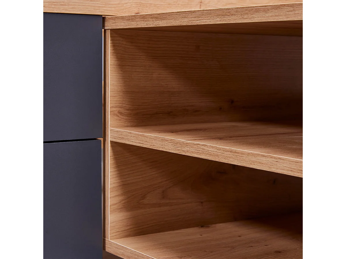 FIDAS - Lit 90x200cm Multi-Rangements Effet Chêne et Anthracite