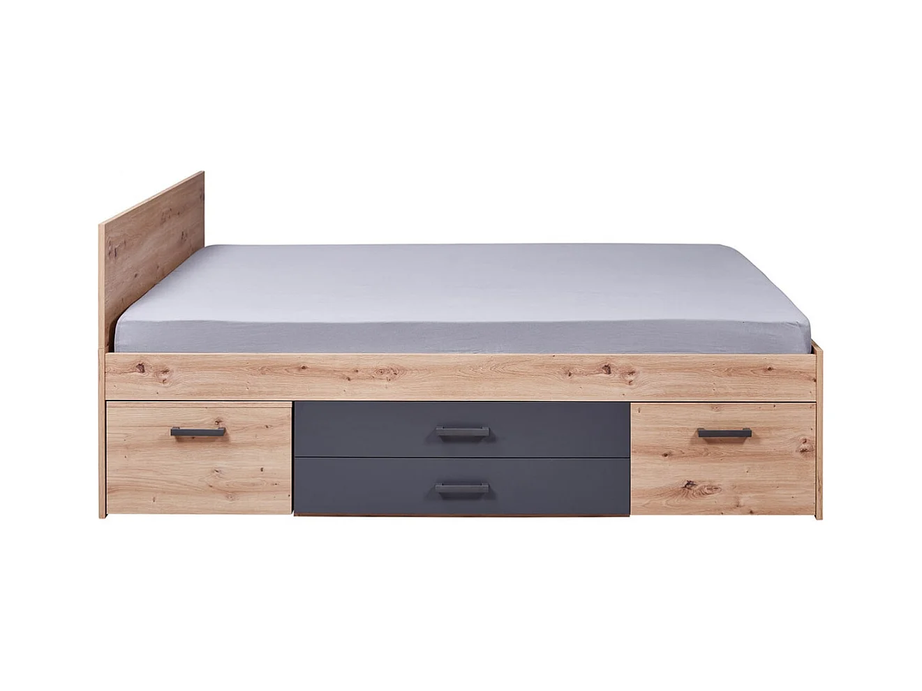 FIDAS - Lit 140x200cm Multi-Rangements Effet Chêne et Anthracite