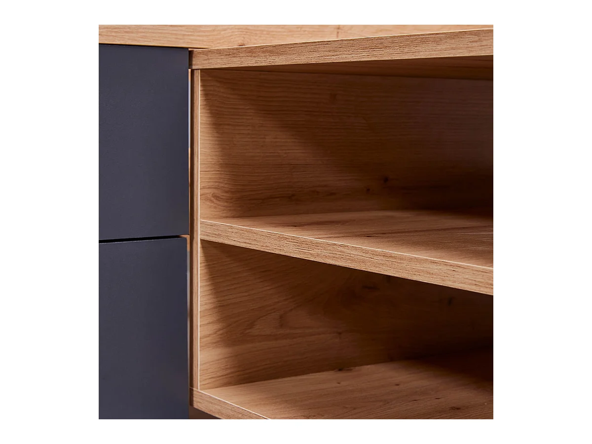 FIDAS - Lit 140x200cm Multi-Rangements Effet Chêne et Anthracite