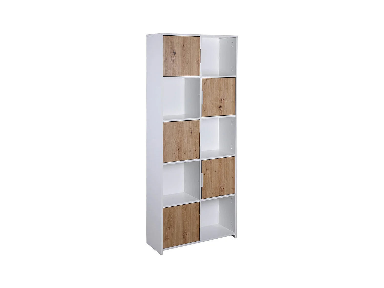 OPHELY - Meuble 5 Portes 5 Niches Blanc et Effet Bois