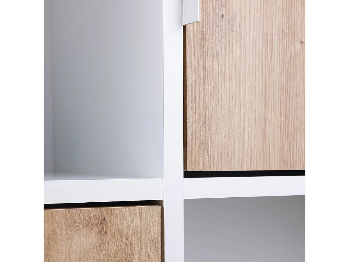 OPHELY - Meuble 5 Portes 5 Niches Blanc et Effet Bois