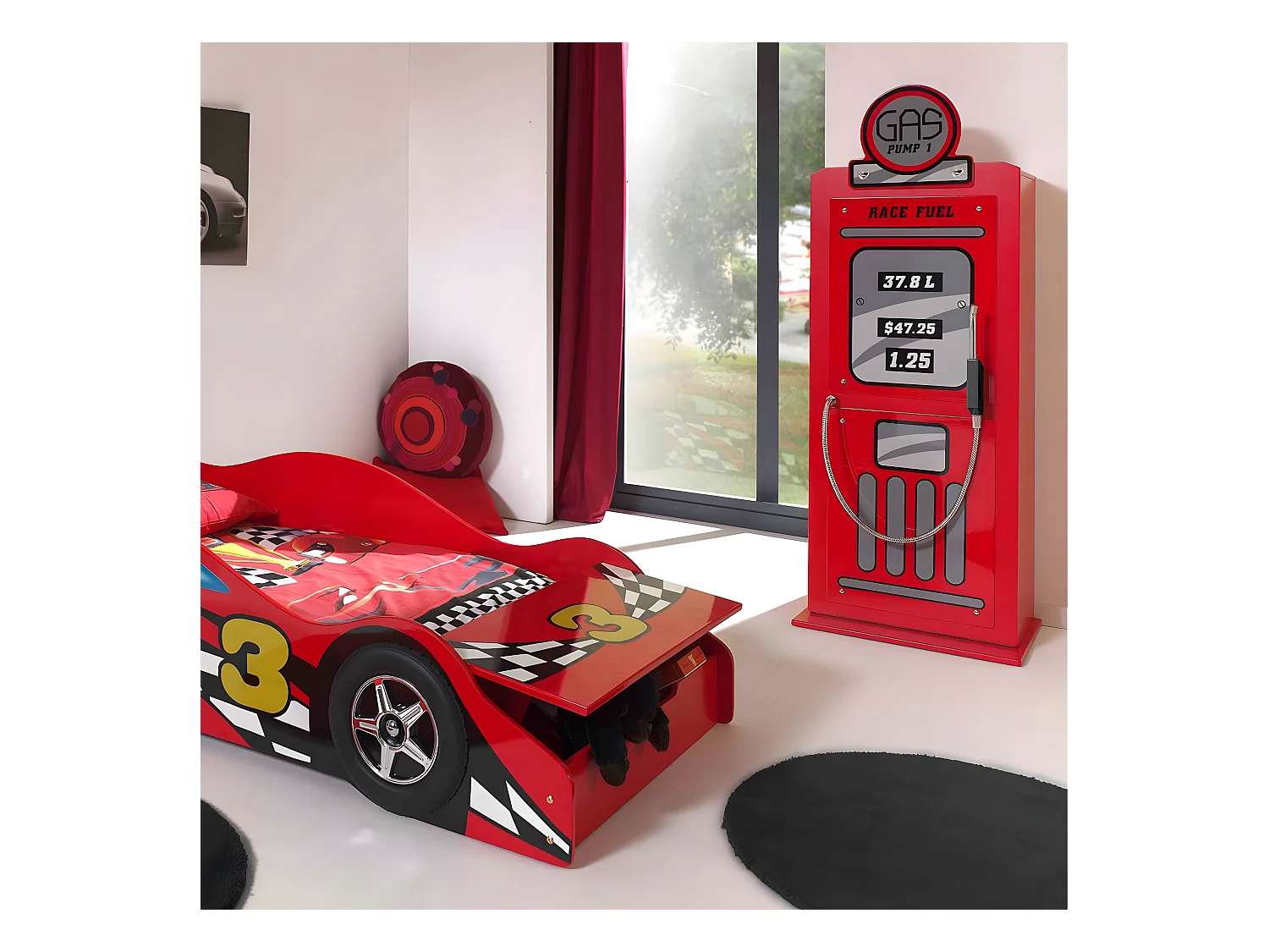 TURBO - Armoire 1 Porte Style Pompe à Essence Vintage Rouge