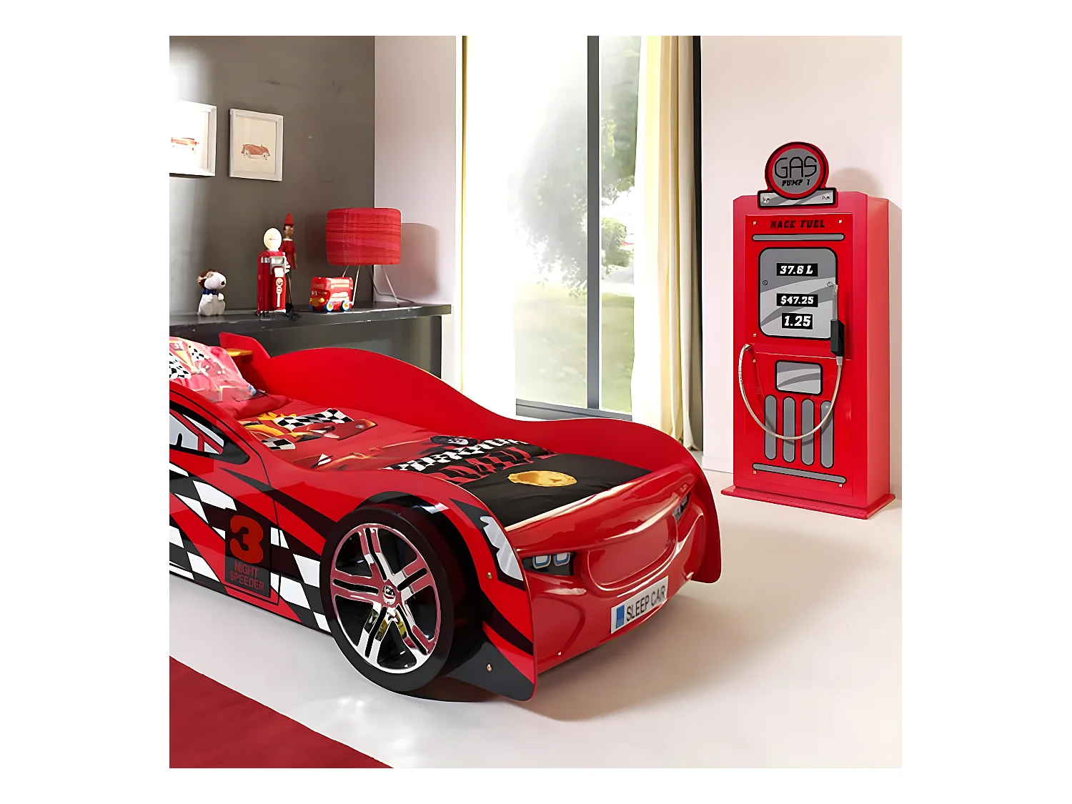 TURBO - Armoire 1 Porte Style Pompe à Essence Vintage Rouge