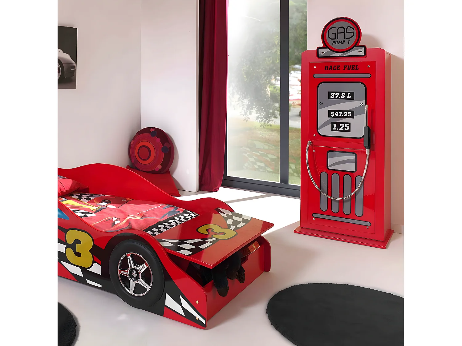 TURBO - Armoire 1 Porte Style Pompe à Essence Vintage Rouge