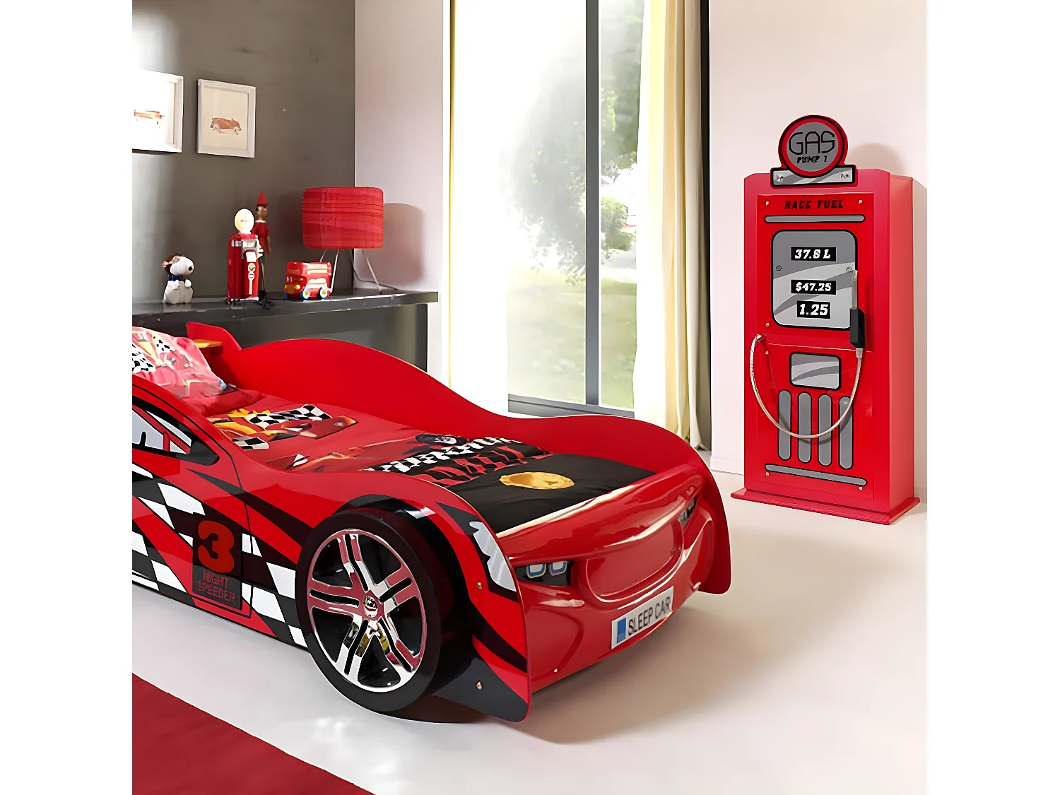 TURBO - Armoire 1 Porte Style Pompe à Essence Vintage Rouge