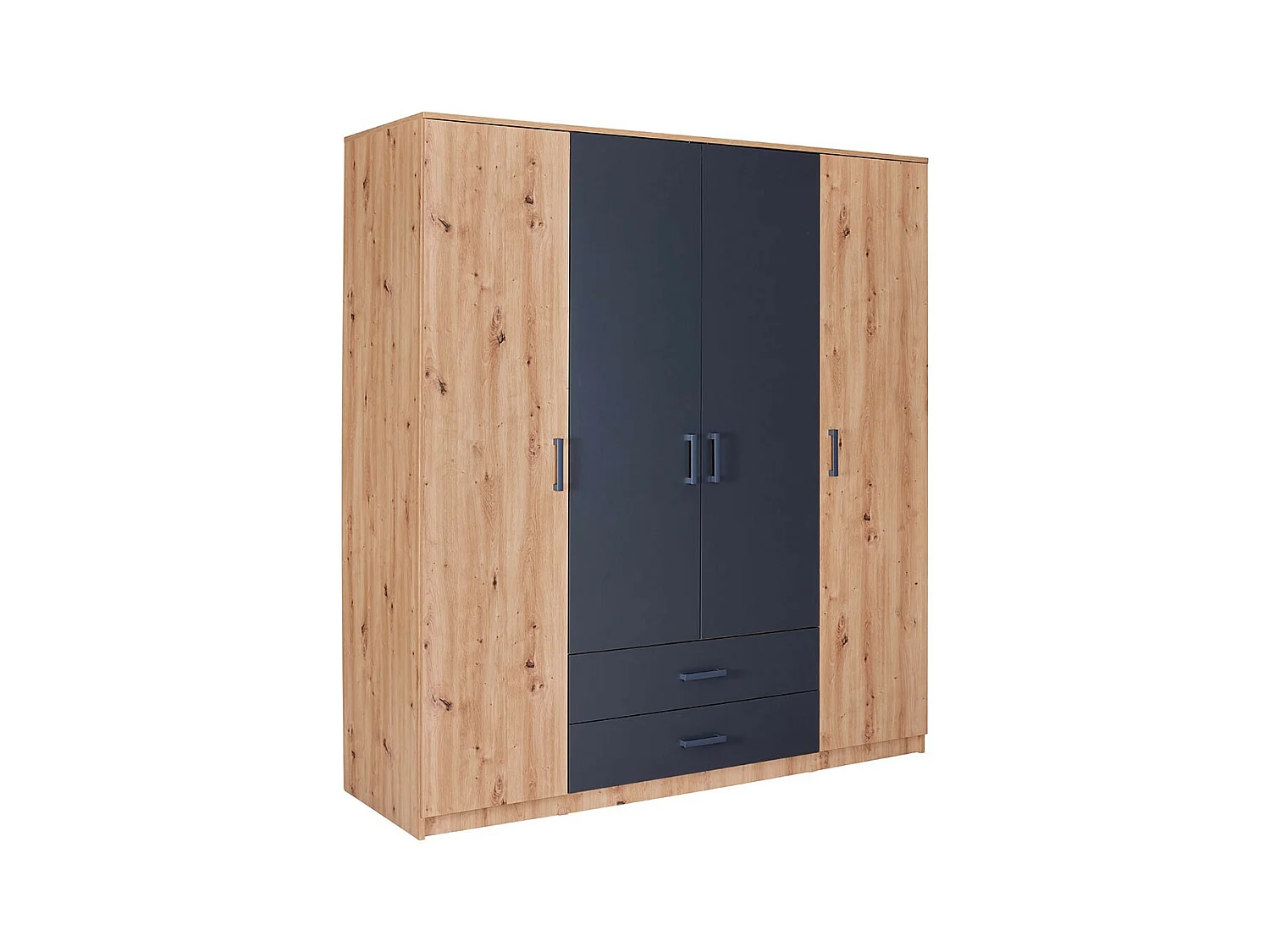 FIDAS - Armoire 4 Portes Effet Chêne et Anthracite