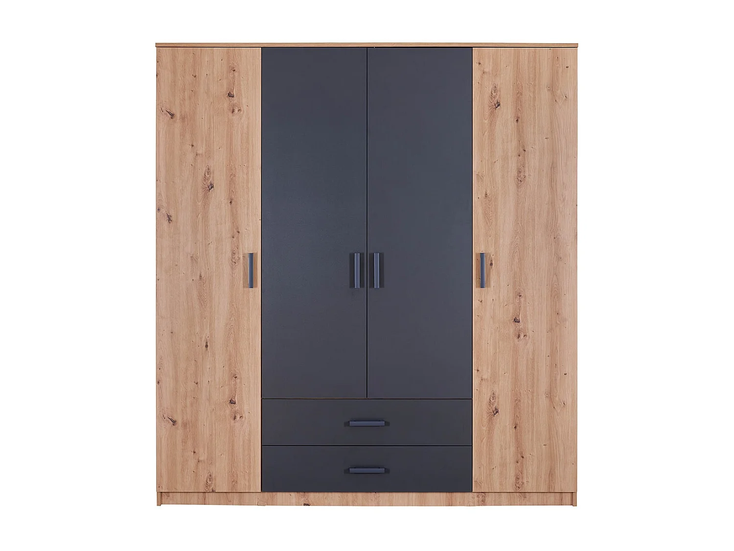 FIDAS - Armoire 4 Portes Effet Chêne et Anthracite