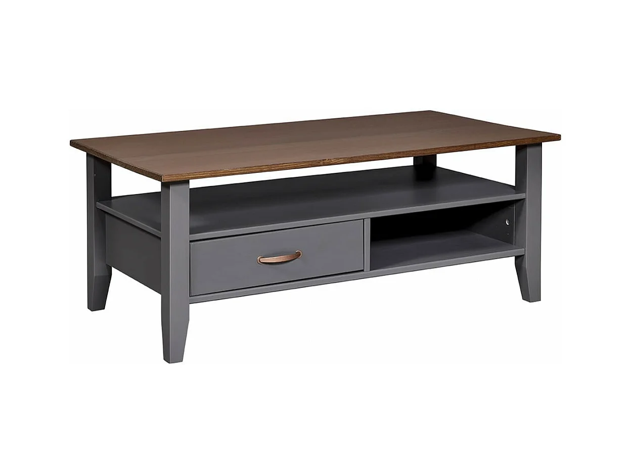 MELINA - Table Basse Rectangulaire Coloris Gris et Naturel