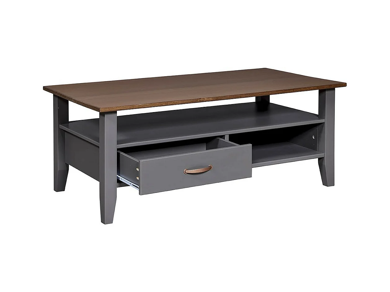 MELINA - Table Basse Rectangulaire Coloris Gris et Naturel