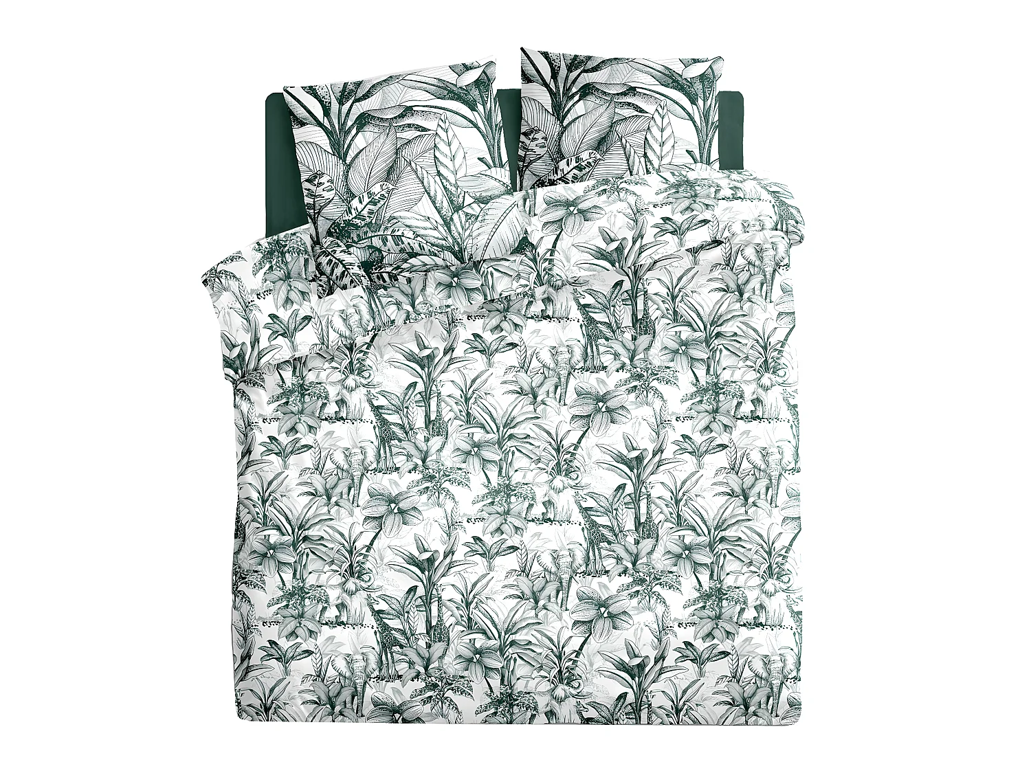 Parure de lit 2 Personnes 240 x 220 cm Housse de couette avec 2 taies en Coton Imprimé Jouy