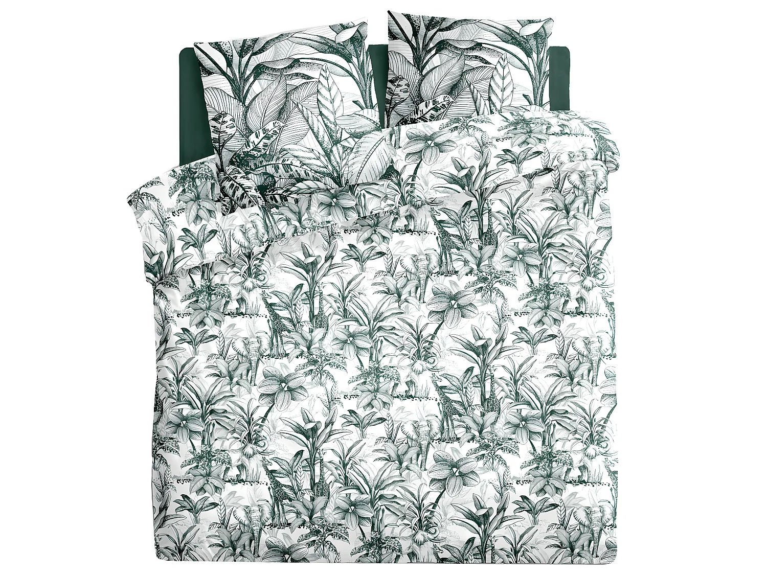 Parure de lit 2 Personnes 240 x 220 cm Housse de couette avec 2 taies en Coton Imprimé Jouy