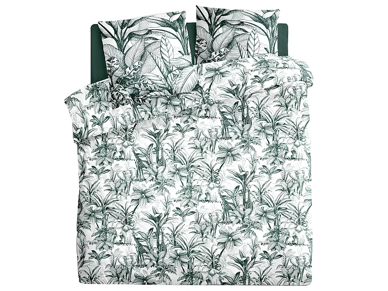 Parure de lit 2 Personnes 240 x 220 cm Housse de couette avec 2 taies en Coton Imprimé Jouy