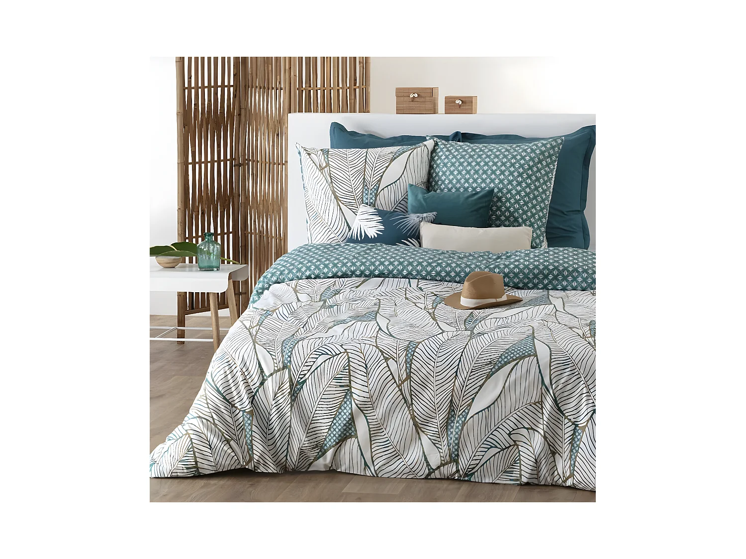 Parure de lit 2 Personnes 240 x 220 cm Housse de couette avec 2 taies Imprimé Moana