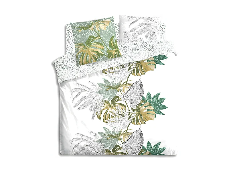 Parure de lit 2 Personnes 240 x 220 cm Housse de couette et 2 taies Imprimé Monstera