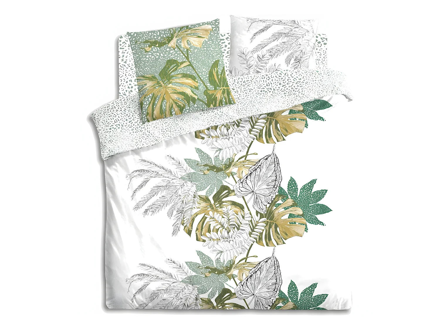 Parure de lit 2 Personnes 240 x 220 cm Housse de couette et 2 taies Imprimé Monstera