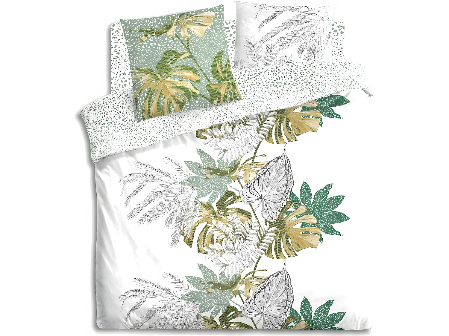 Parure de lit 2 Personnes 240 x 220 cm Housse de couette et 2 taies Imprimé Monstera