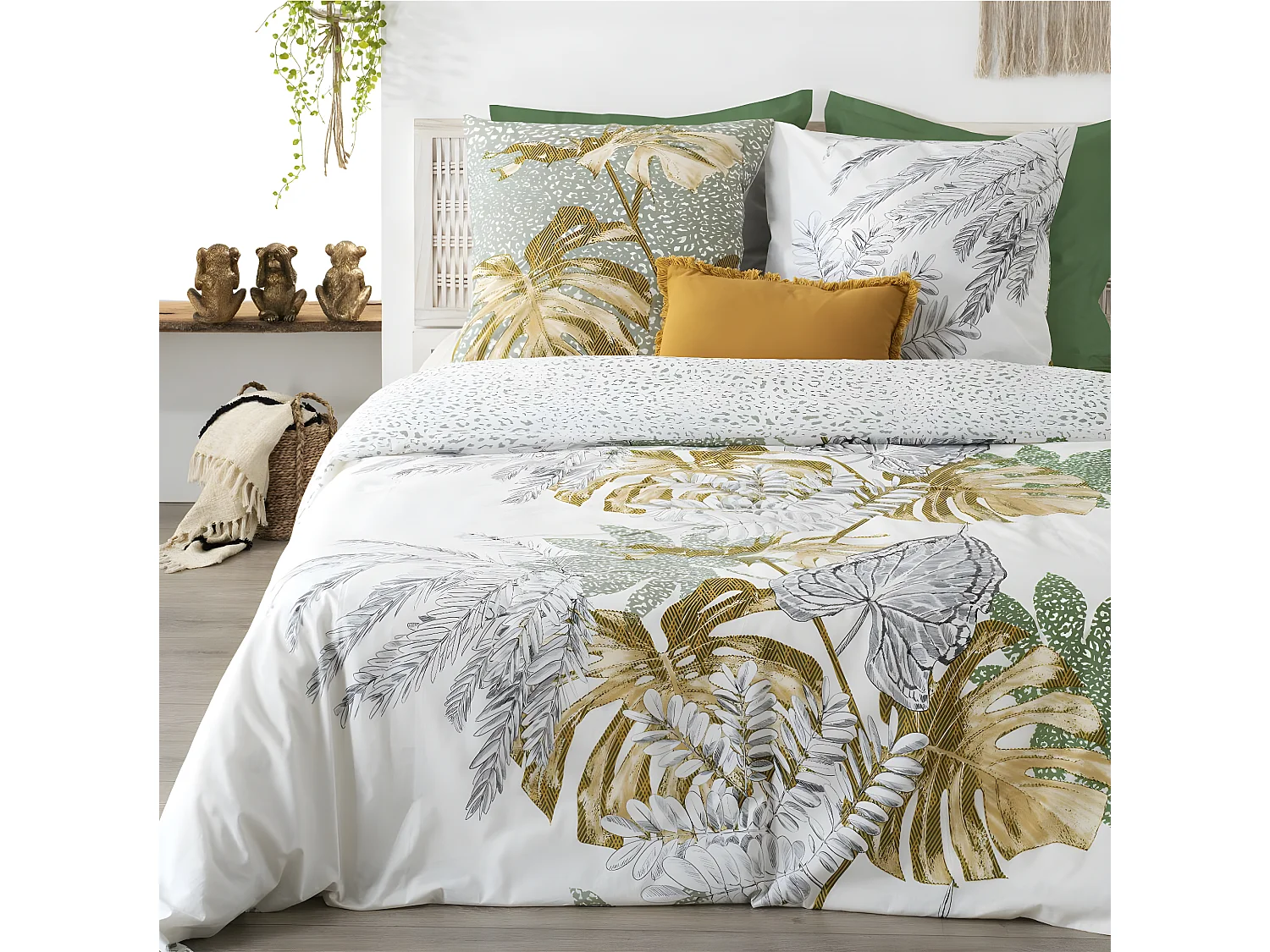 Parure de lit 2 Personnes 240 x 220 cm Housse de couette et 2 taies Imprimé Monstera