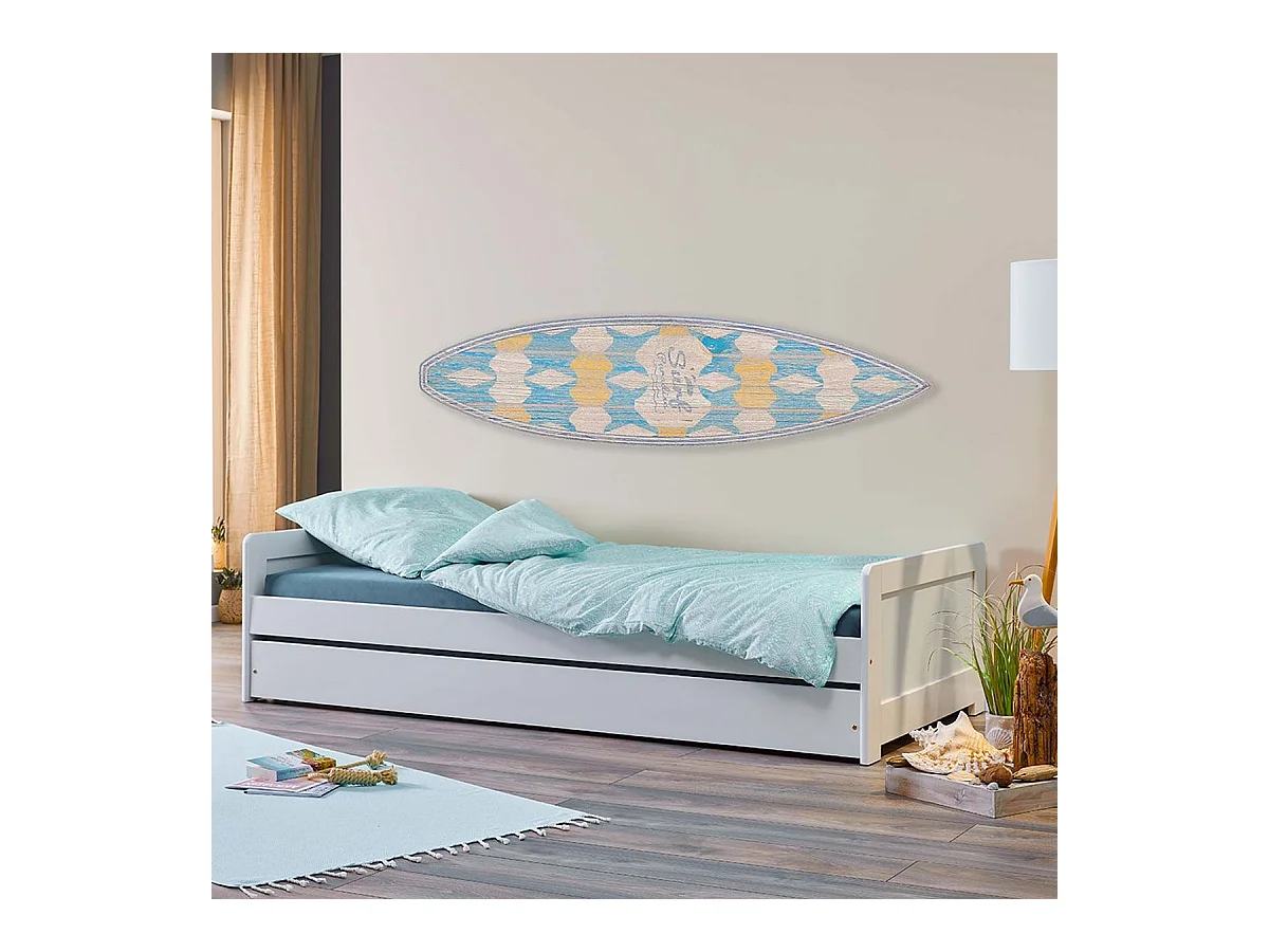 SALLY - Lit Gigogne 90x190 en Bois Massif Vernis Blanc