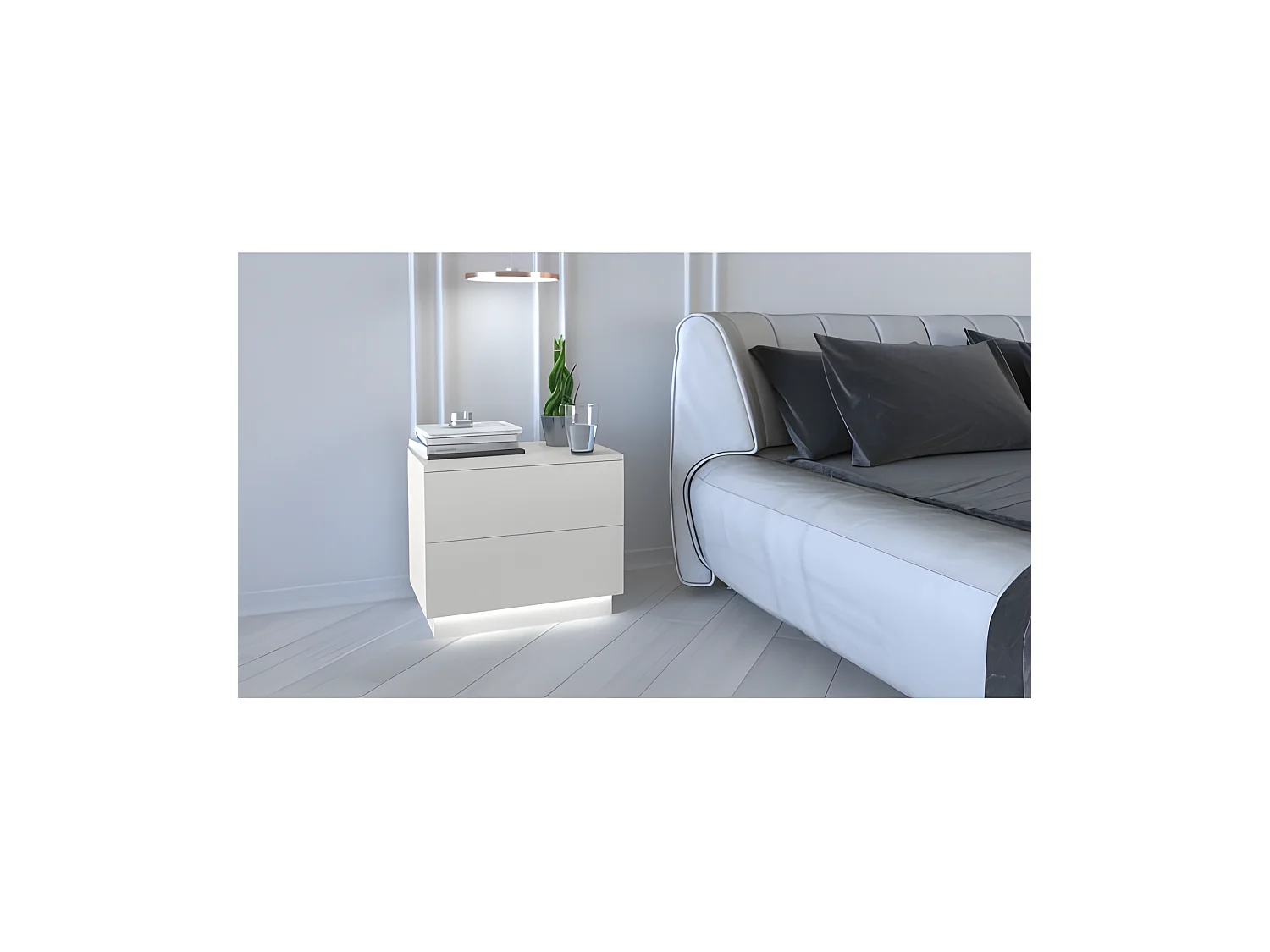 SINDI | Table de chevet contemporaine avec éclairage LED | 55x37x47 cm | Chevet 2 tiroirs | Table de nuit