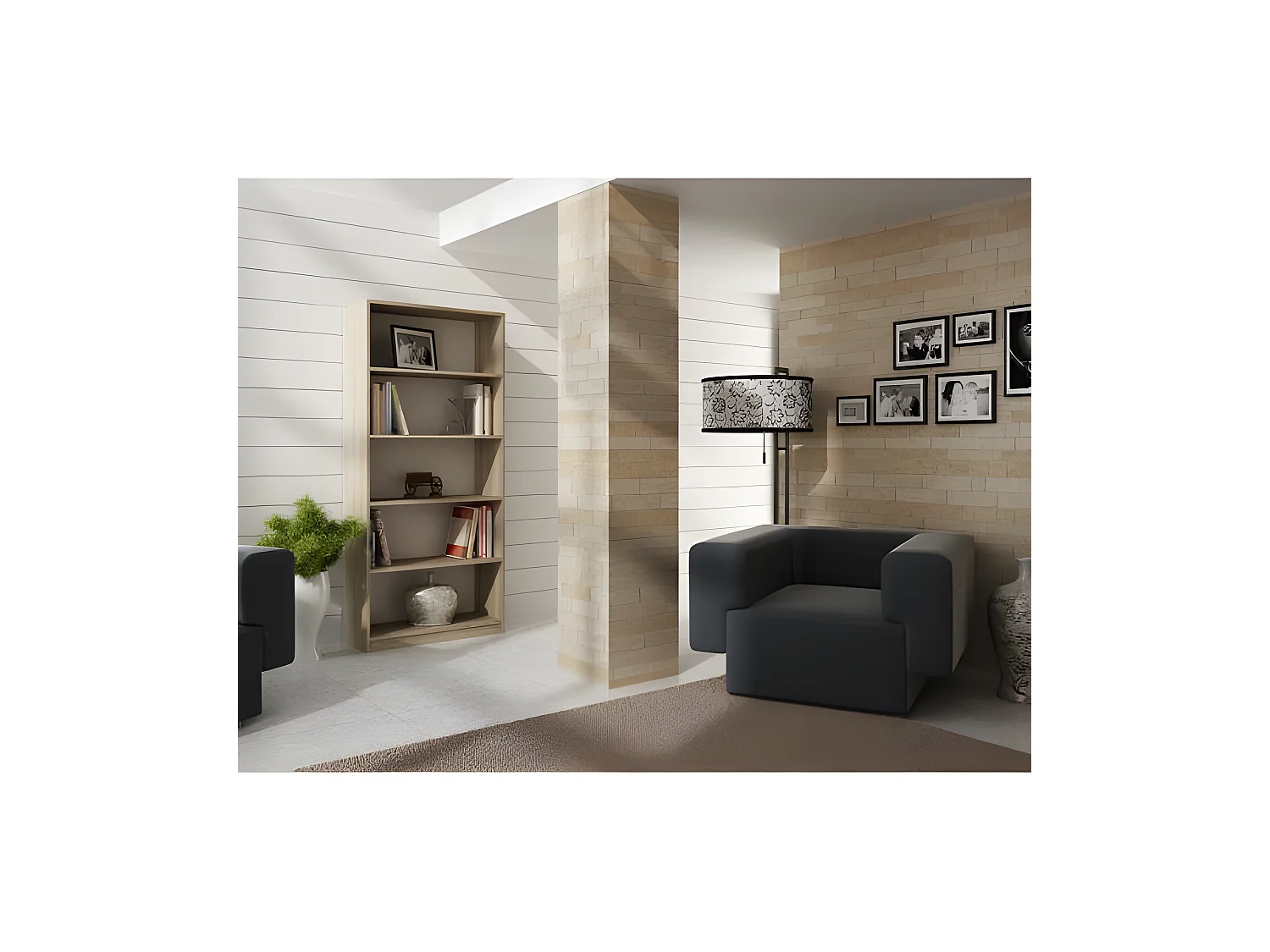 FLORENCE | Bibliothèque contemporaine 5 niches salon/bureau/chambre 30x80x182  | Meuble de rangement multifonctionnel livres dèco