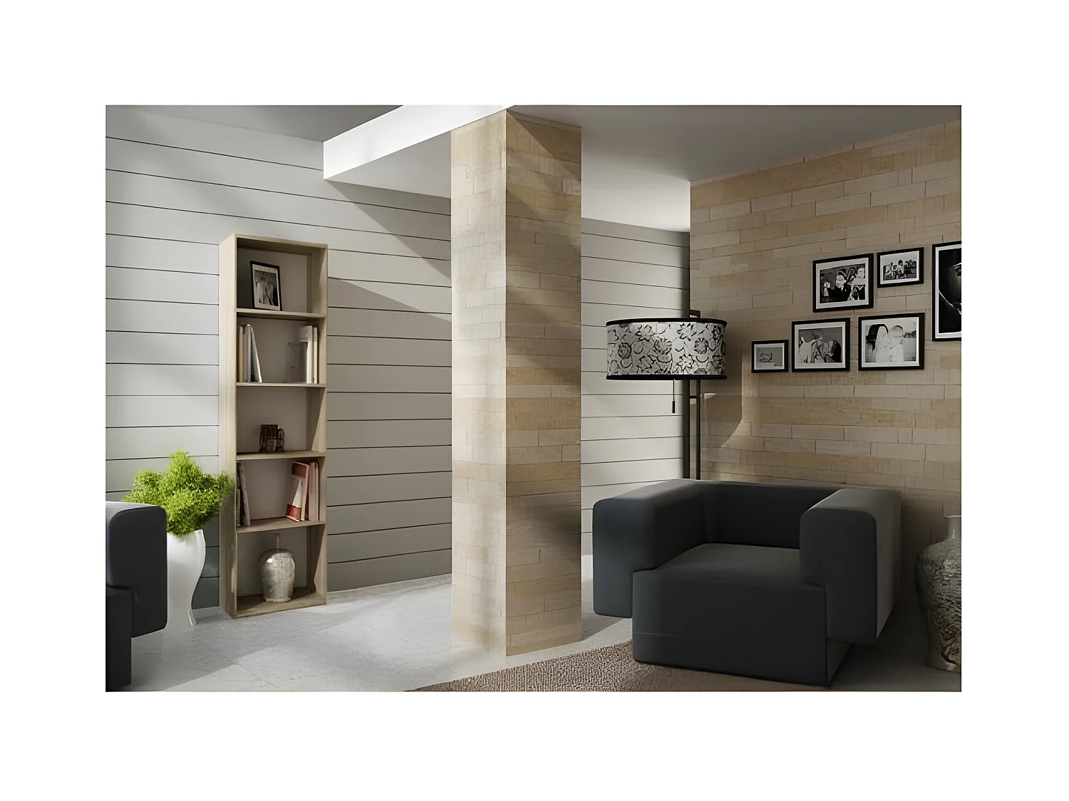 FLORENCE | Librería contemporánea con 5 nichos para sala de estar/oficina/dormitorio 30x40x182 | Gabinete de almacenamiento multifuncional libros decorativos