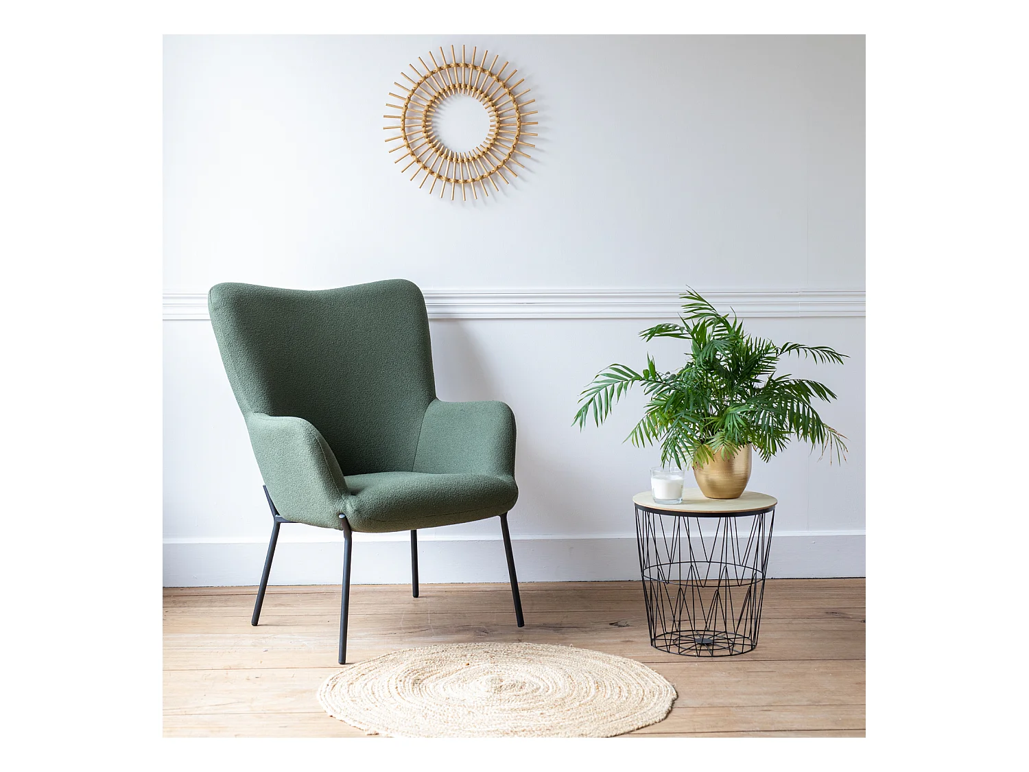 Fauteuil en tissu boucle vert kaki EIRA - HAPPY GARDEN