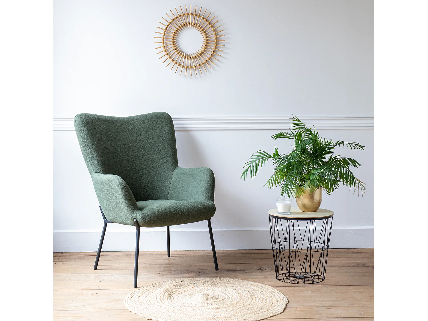 Fauteuil en tissu boucle vert kaki EIRA - HAPPY GARDEN