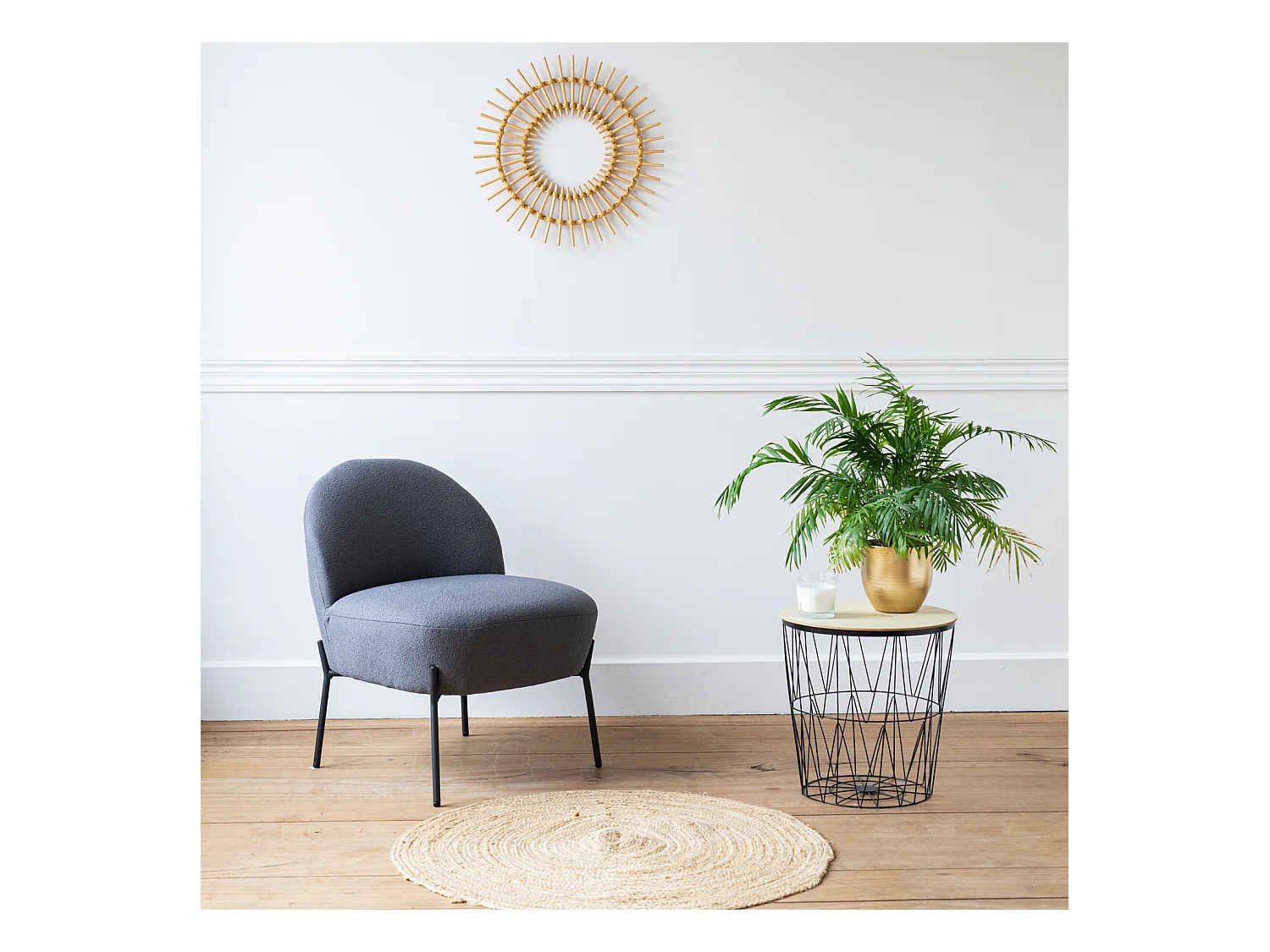 Fauteuil en tissu boucle gris HELMI - HAPPY GARDEN