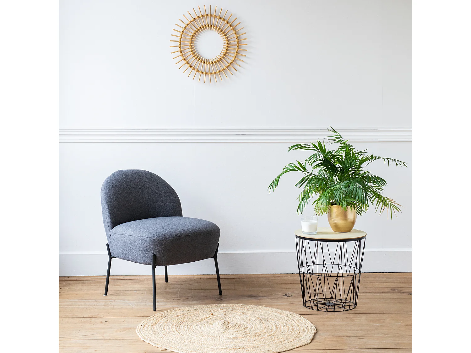 Fauteuil en tissu boucle gris HELMI - HAPPY GARDEN