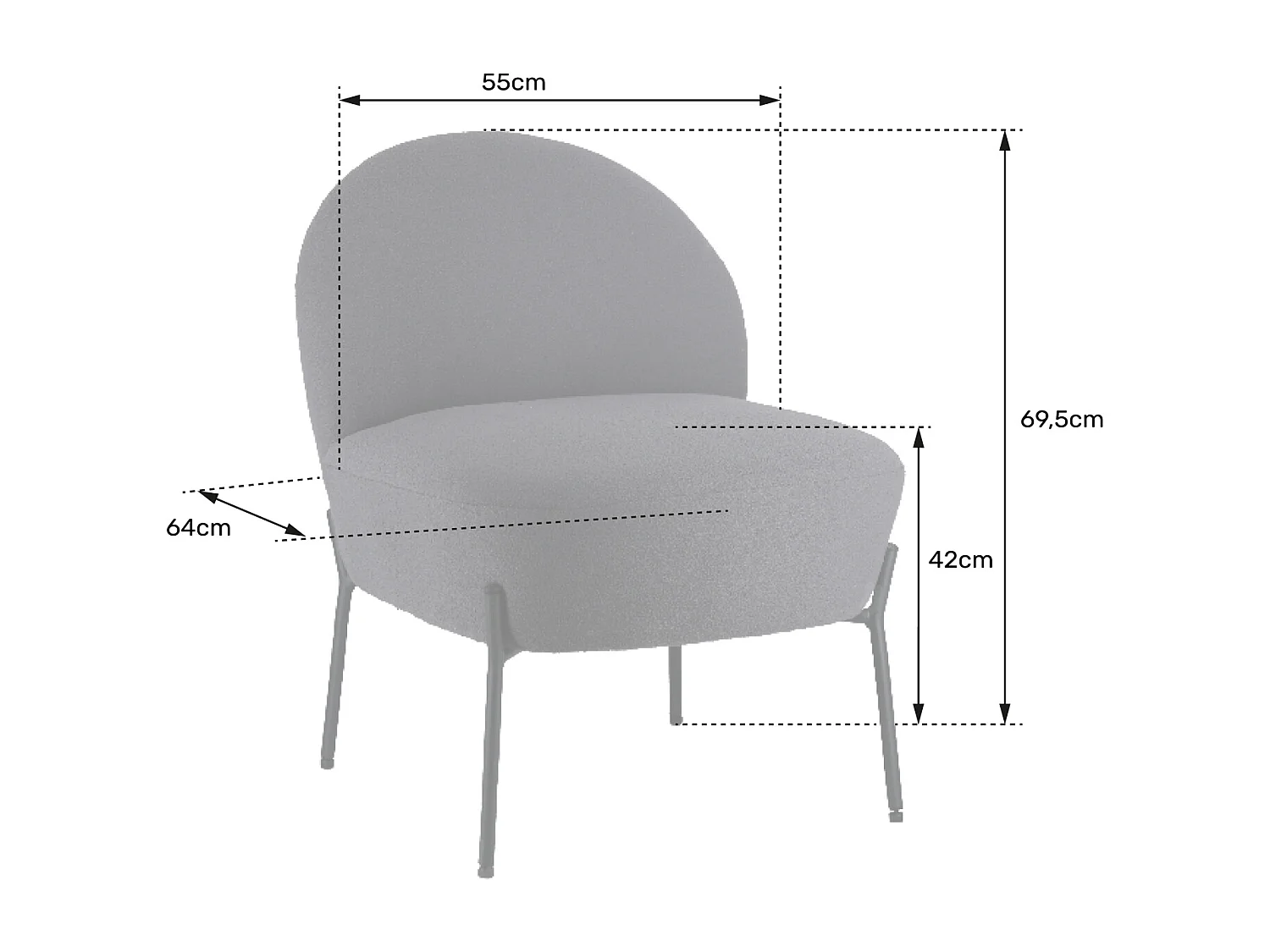 Fauteuil en tissu boucle gris HELMI - HAPPY GARDEN