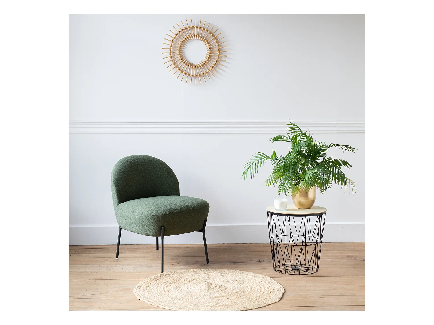 Fauteuil en tissu boucle vert kaki HELMI - HAPPY GARDEN