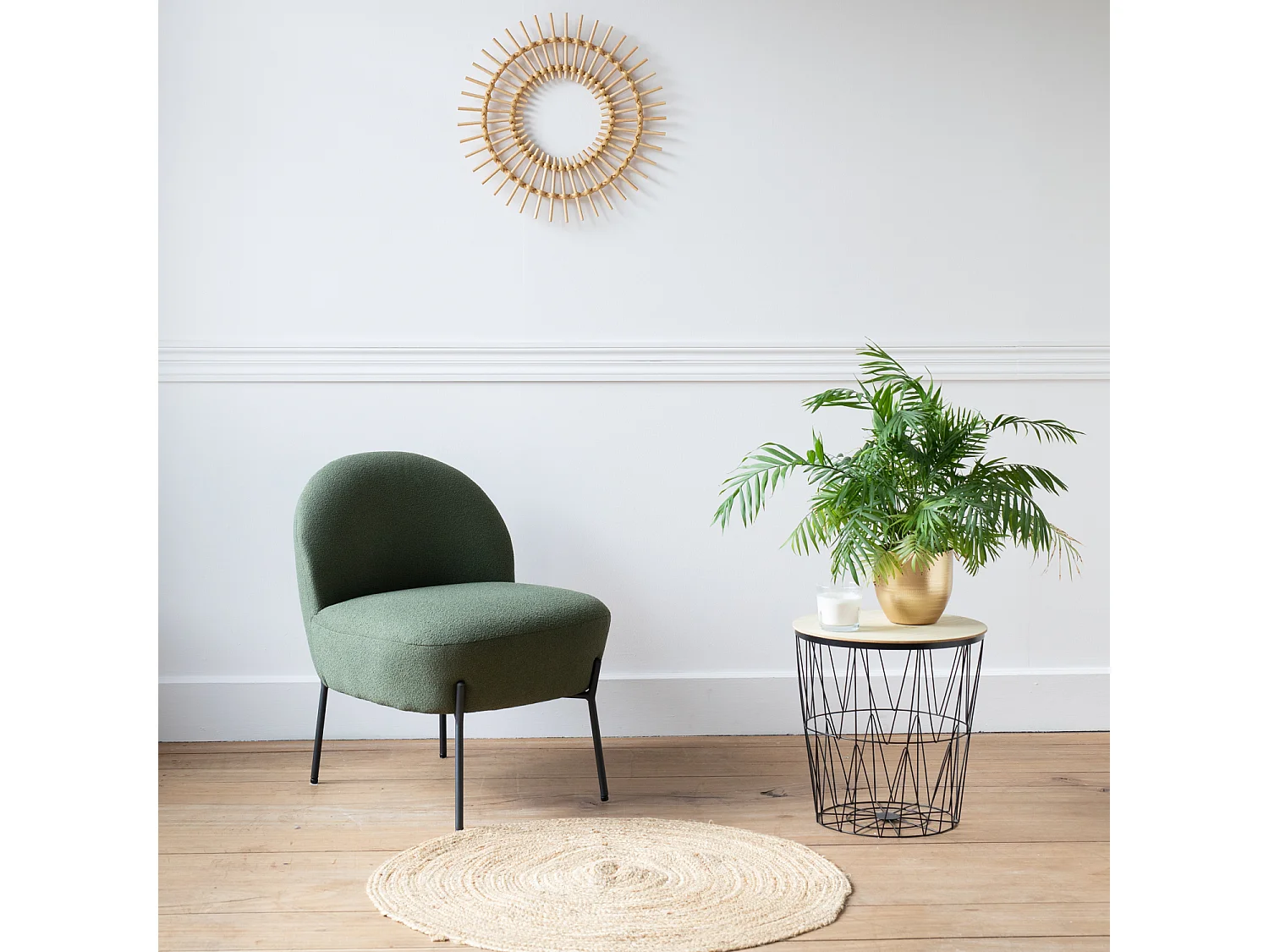 Fauteuil en tissu boucle vert kaki HELMI - HAPPY GARDEN