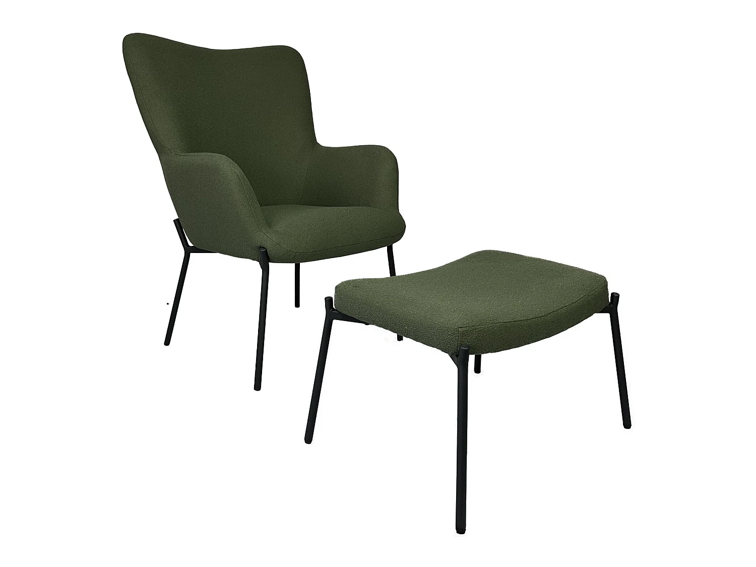 Fauteuil en tissu boucle vert kaki avec repose-pieds EIRA - HAPPY GARDEN